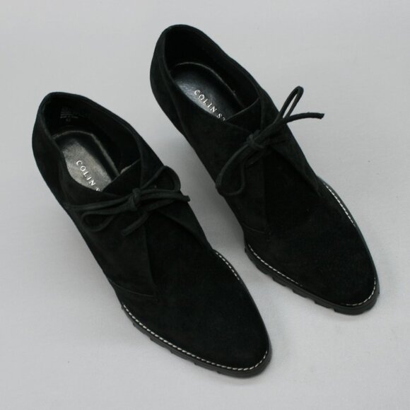 Colin Stuart Ladies 5.5 Black Nubuck Suede Ankle Heel Bootie Chukka Granny boots - Picture 8 of 11